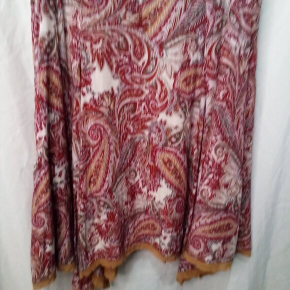 Entro Dress Women M Sleeveless Asymmetrical Hem Paisley Print Flowing Red Brown - Picture 5 of 15